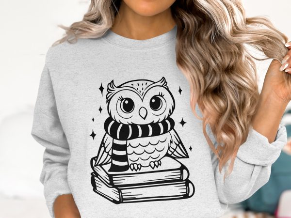 Cute Owl on Books with Scarf Illustration SVG Design Element File - Image 2