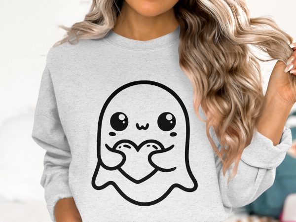 Cute Ghost Holding Heart SVG Design Element File - Image 2