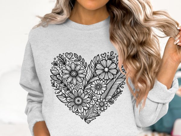 Ornate Heart Shape with Flowers SVG Design Element File - Image 2