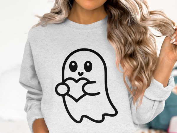 Cute Cartoon Ghost Holding Heart SVG Design Element File - Image 2