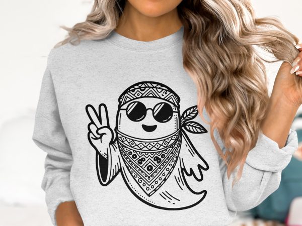 Peace Sign Ghost with Bandana SVG Design Element File - Image 2