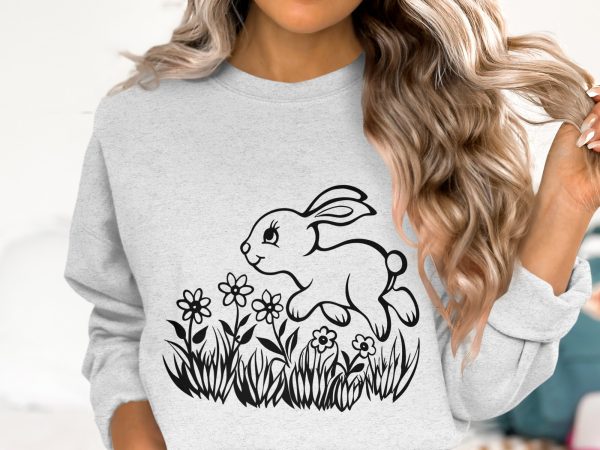 Cute Bunny Hopping with Flowers SVG Design Element File - Image 2