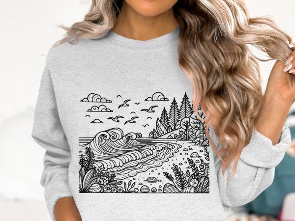 Intricate Ocean Waves and Forest Scene SVG Design Element File - Image 2