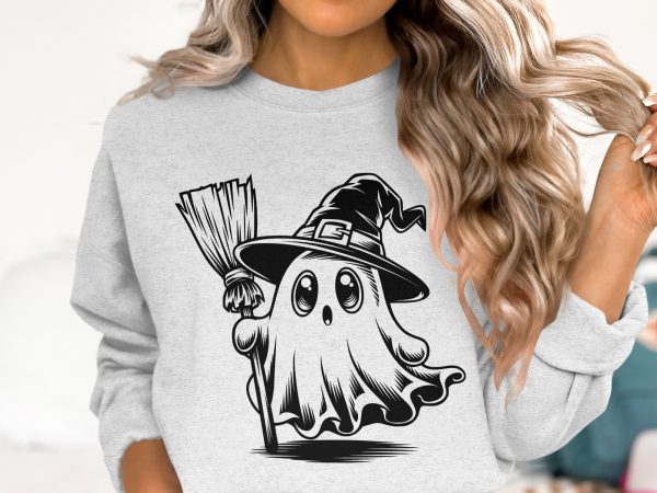 Cute Ghost with Witch Hat SVG Design Element File - Image 2