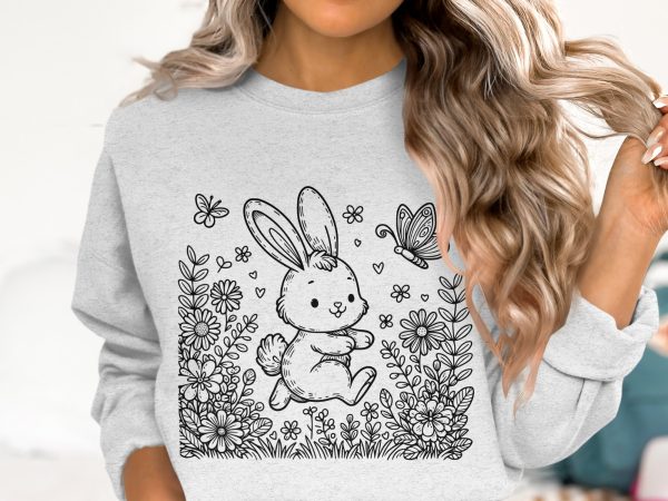 Adorable Bunny and Butterfly Floral Scene SVG Design Element File - Image 2