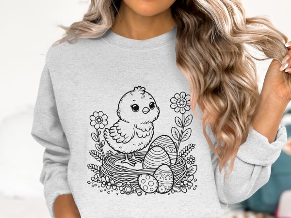 Adorable Easter Chick with Floral Motif SVG File Design Element - Image 2