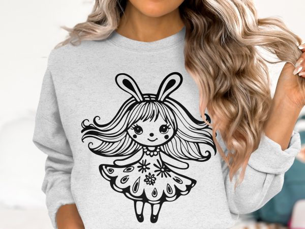 Whimsical Girl with Bunny Ears SVG File Design Element - Image 2