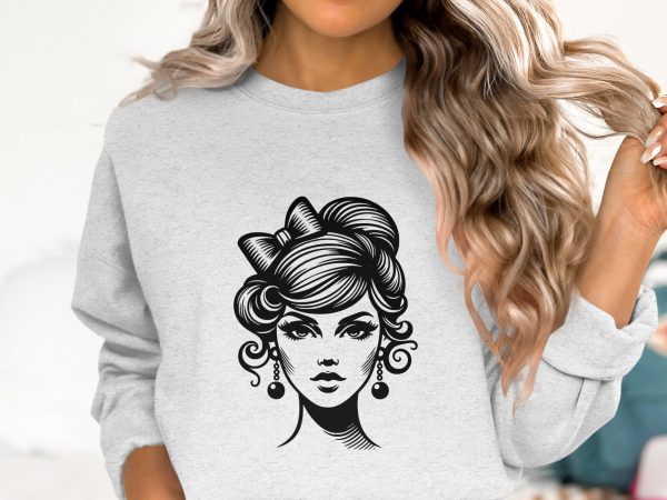 Retro Elegant Woman Portrait with Bow SVG File Design Element - Image 2