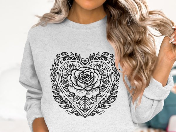 Ornate Heart and Rose Illustration SVG File Design Element - Image 2