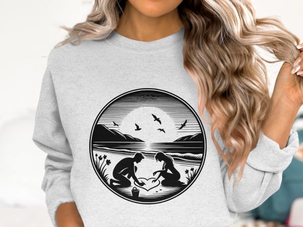 Romantic Beach Sunset with Couple SVG File Design Element - Image 2