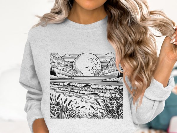 Scenic Beach with Moon and Clouds SVG File Design Element - Image 2