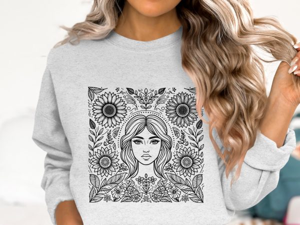 Beautiful Woman Surrounded by Flowers SVG File Design Element - Image 2