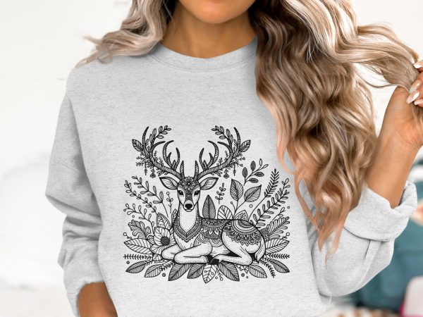 Intricate Floral Deer Illustration SVG File Design Element - Image 2