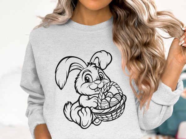 Adorable Bunny Carrying Basket Of Easter Eggs SVG File Design Element - Image 3