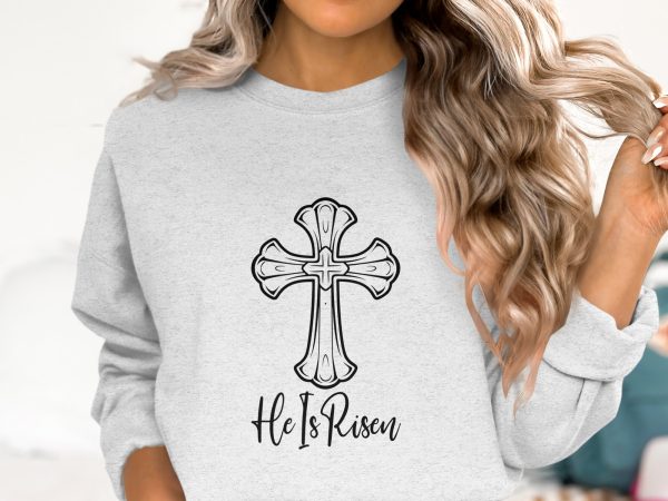 Intricate Cross and He Is Risen Text SVG File Design Element - Image 3