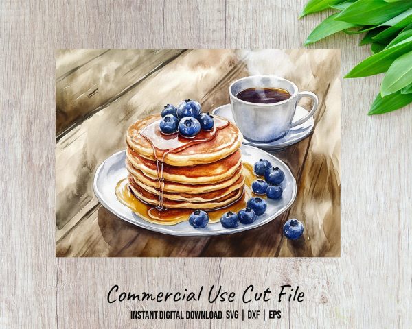 Breakfast Pancakes with Blueberries Glass Cutting Board Sublimation Design - Image 2