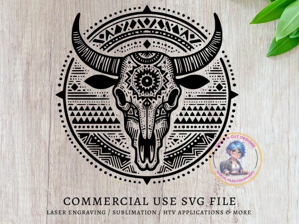 Intricate Tribal Bull Skull Mandala SVG Design Element