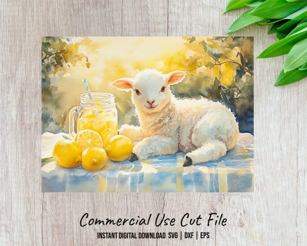 Summer Lemonade and Lamb Glass Cutting Board Sublimation Design - Image 2