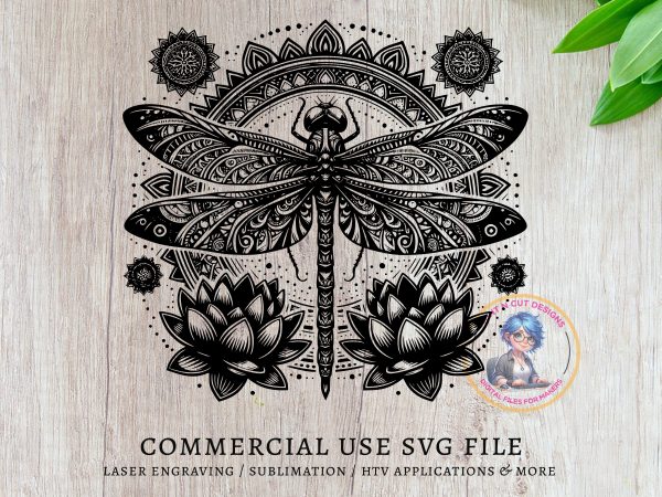 Intricate Dragonfly And Lotus Mandala SVG Design Element