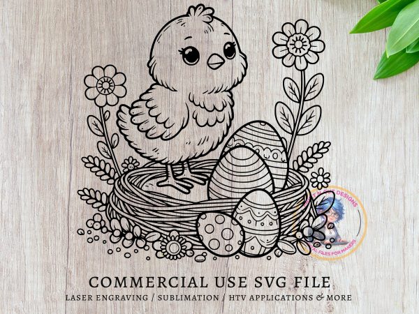 Cute Easter Chick and Eggs SVG Design Element File