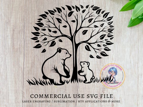 Bear Family Under Tree Clip Art SVG Design Element File