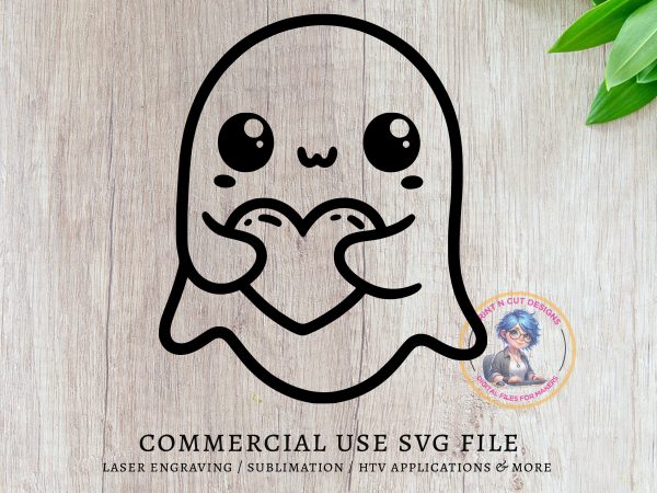 Cute Ghost Holding Heart SVG Design Element File