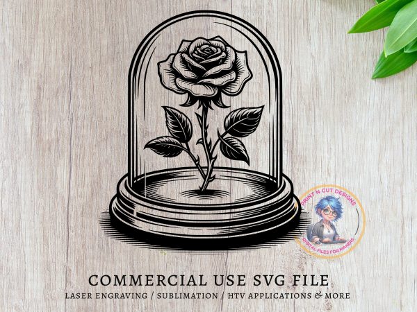 Blooming Rose under Glass Dome SVG Design Element File