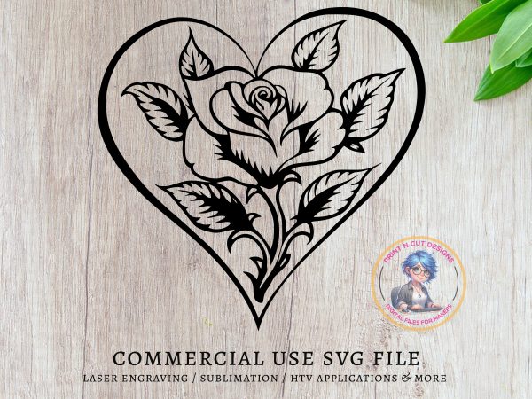 Elegant Heart and Rose SVG Design Element File