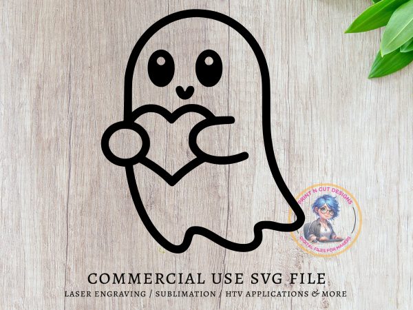 Cute Cartoon Ghost Holding Heart SVG Design Element File