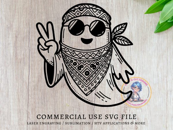 Peace Sign Ghost with Bandana SVG Design Element File