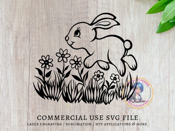 Cute Bunny Hopping with Flowers SVG Design Element File