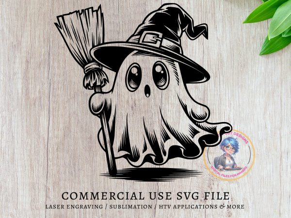 Cute Ghost with Witch Hat SVG Design Element File