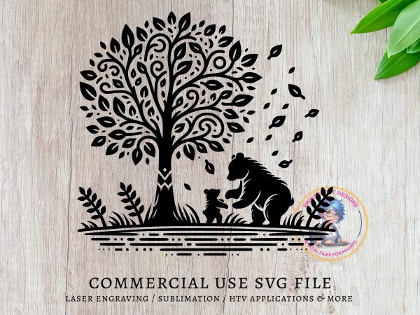 Whimsical Bear and Tree Nature SVG Design Element File