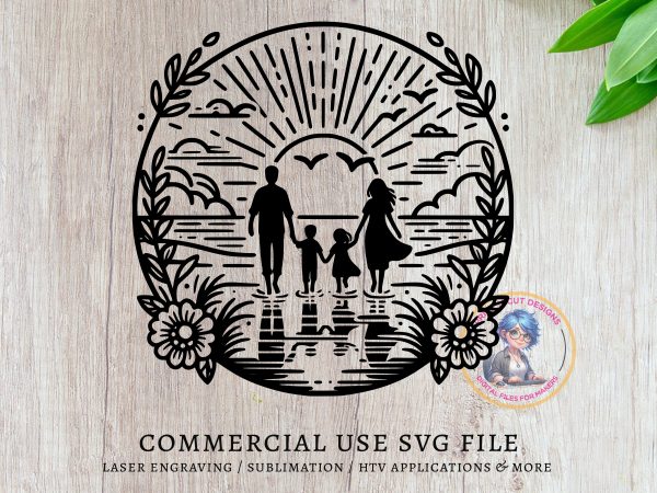 Family Beach Sunset Scene SVG Design Element File