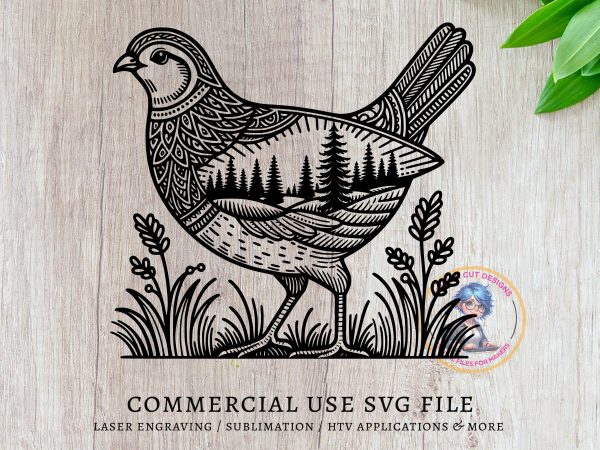 Detailed Bird with Forest Scene SVG Design Element File