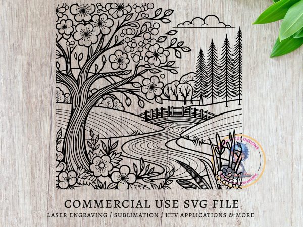 Beautiful Nature Scene with Bridge SVG Design Element File