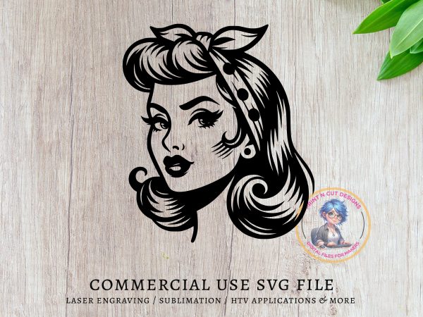 Vintage Pin-Up Girl Head SVG File Design Element