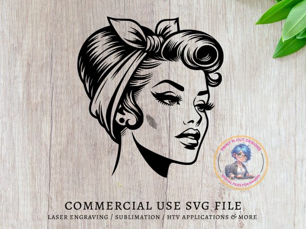 Retro Woman Head Illustration SVG File Design Element