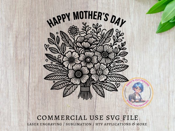 Happy Mother's Day Floral Bouquet SVG File Design Element