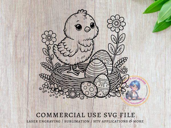 Adorable Easter Chick with Floral Motif SVG File Design Element