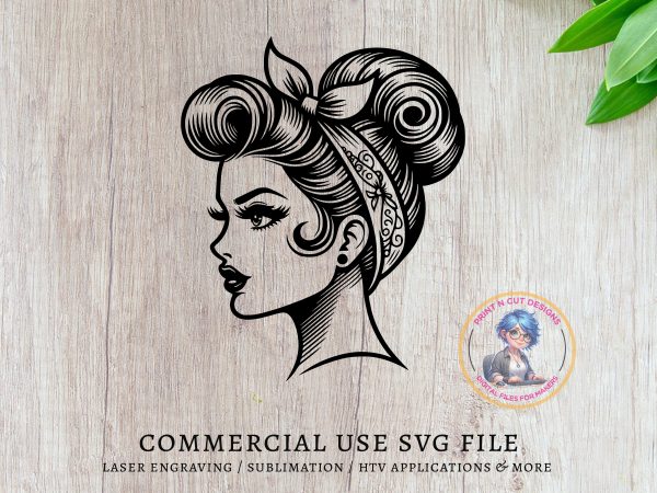 Stylish Vintage Female Head with Bandana SVG File Design Element