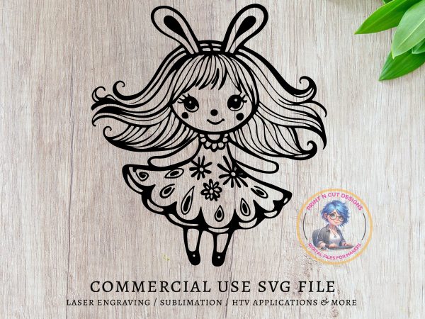 Whimsical Girl with Bunny Ears SVG File Design Element