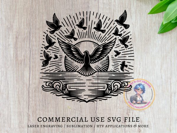 Soaring Birds with Sunburst Waves SVG File Design Element