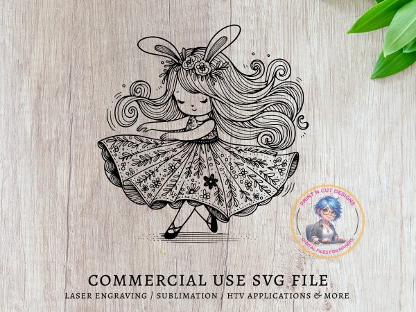 Dancing Girl with Bunny Ears SVG File Design Element