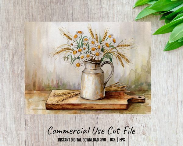 Rustic Floral Art Bouquet on Glass Cutting Board Sublimation Design - Image 2