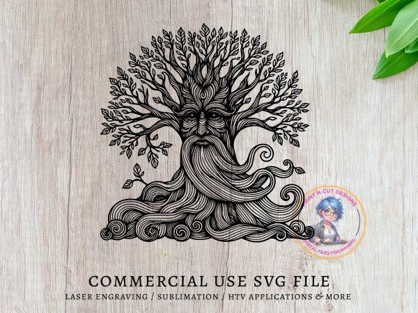 Tree with Intricate Leaves and Swirling Roots SVG File Design Element