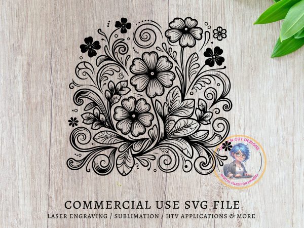 Floral Pattern with Swirling Vines SVG File Design Element