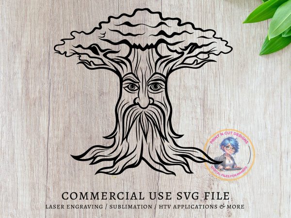 Majestic Old Tree Face Illustration SVG File Design Element