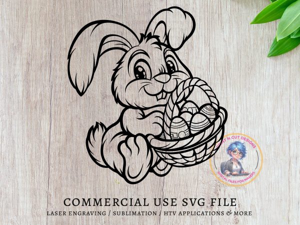 Adorable Bunny Carrying Basket Of Easter Eggs SVG File Design Element