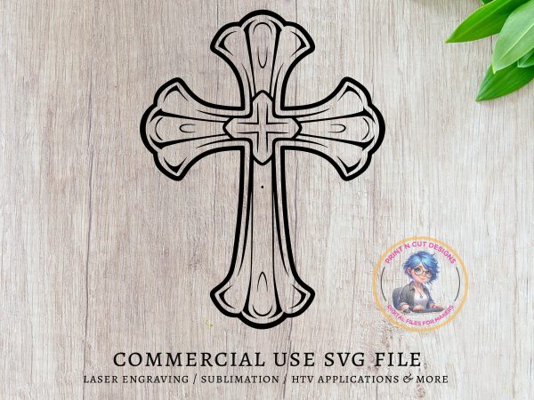 Ornate Decorative Cross Outline SVG File Design Element